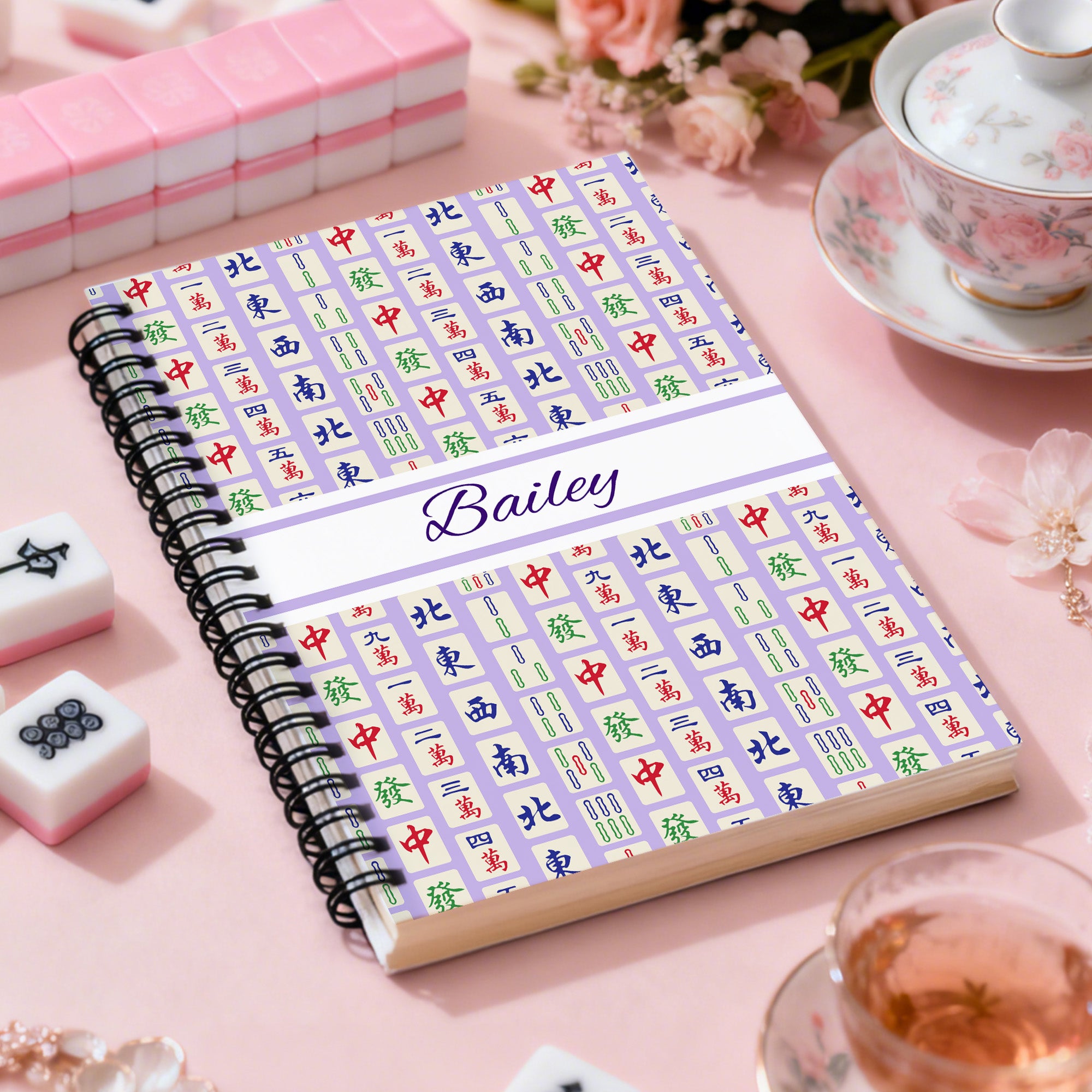 Cuaderno de espiral A5 con nombre y diseño Mahjong personalizado Regalo de Navidad y Cumpleaños para jugadores de Mahjong