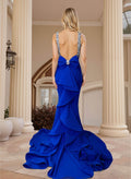 Trumpet/Mermaid Scoop Neck Sleeveless Elastic Satin Prom Dresses With Bow(s)