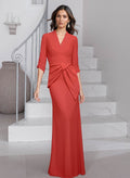 Sheath/Column V-Neck 3/4 Sleeves Elastic Satin Mother Of The Bride Dresses