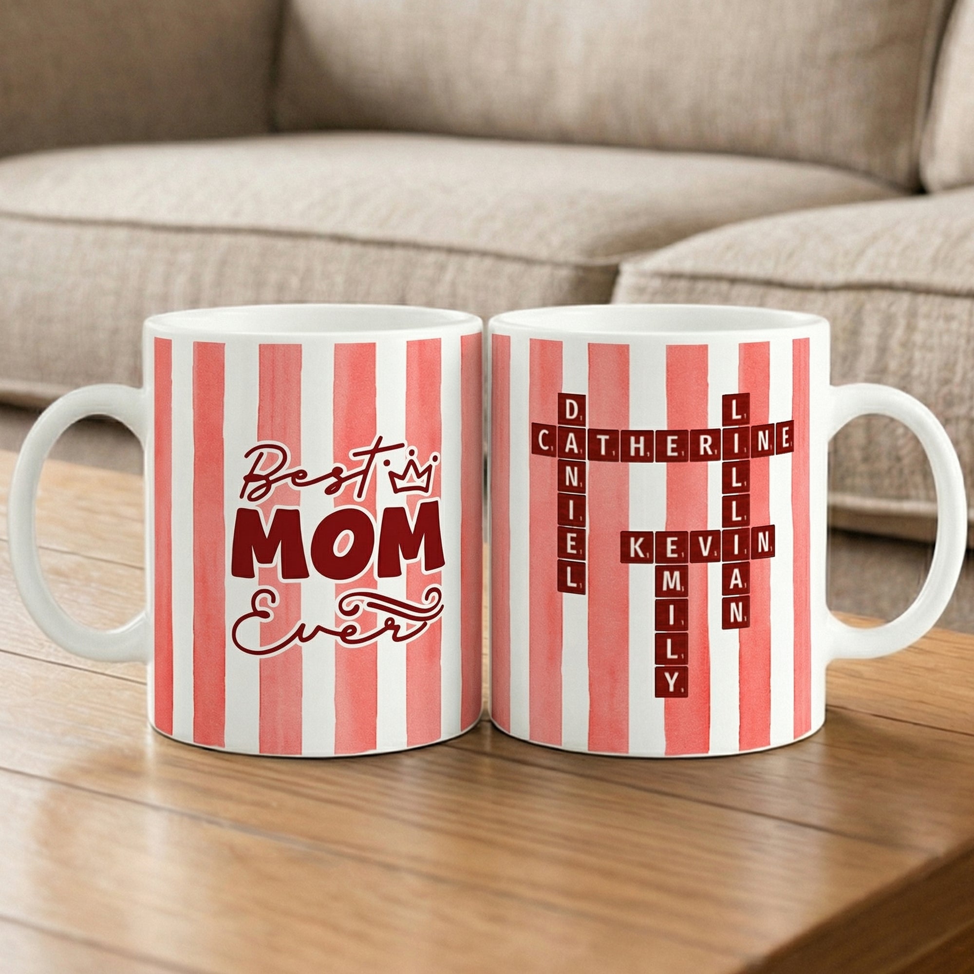 Personalizada Divertido Scrabble Nombres Crucigrama Rayas 11/15 oz Taza de Cerámica con Título Uso Diario Día de la Madre Regalo para Mamá Abuela