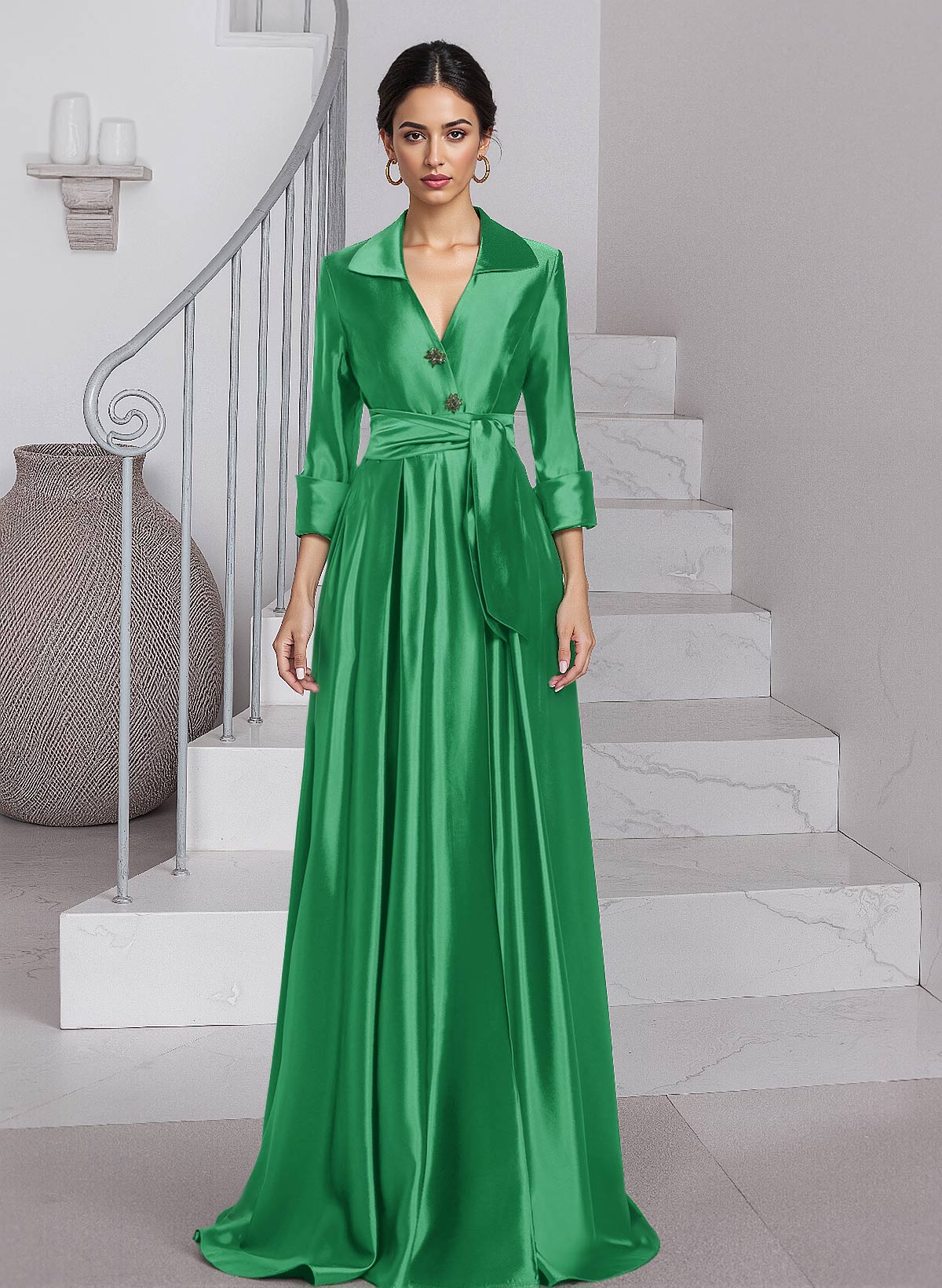 Unique A-Line V-Neck Sweep Train Silk Like Satin Mother Of The Bride Dresses