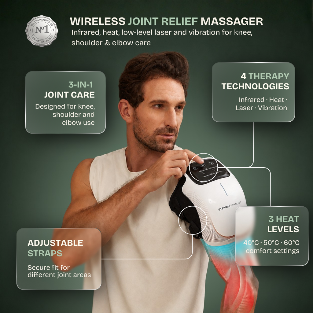 Masajeador de Rodilla Inalámbrico | Alivio del Dolor Articular por Infrarrojos, Calor, Láser y Vibración