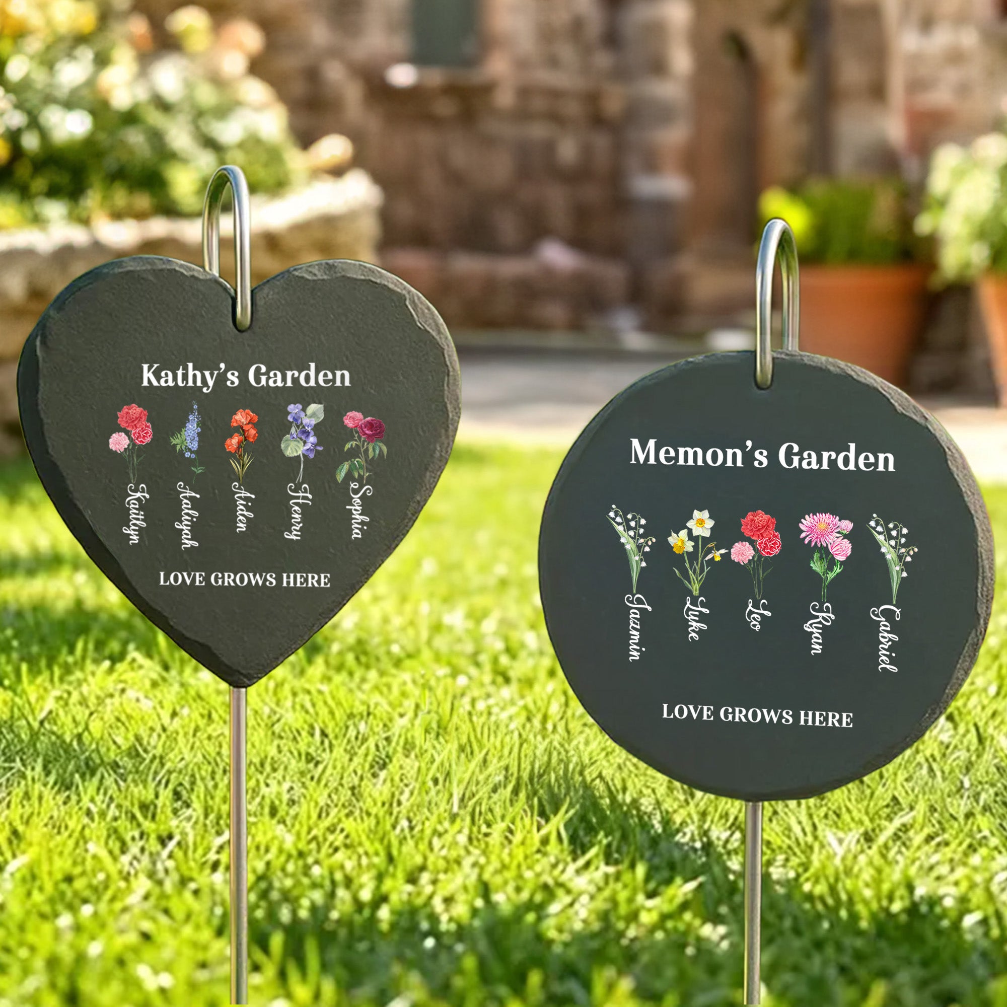 Personalizado 1-6 Nacimiento Flor Jardín Piedra con Nombre y Título Jardín Decoración Día de la Madre Cumpleaños Regalo para Mamá Abuela