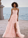 Sparkly Cowl Neck Spaghetti Straps Lace Corset A-Line Tulle Prom Dress