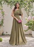 Minimalistic A-Line One-Shoulder Stretch Chiffon Bridesmaid Dresses With Bow(s)