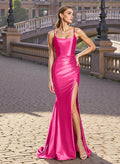 Trumpet Mermaid Scoop Neck Sleeveless Sweep Train Metallic Lame Prom Dresses With High Split