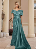 Sheath/Column Liquid Satin/Sequined Prom Dresses With High Split