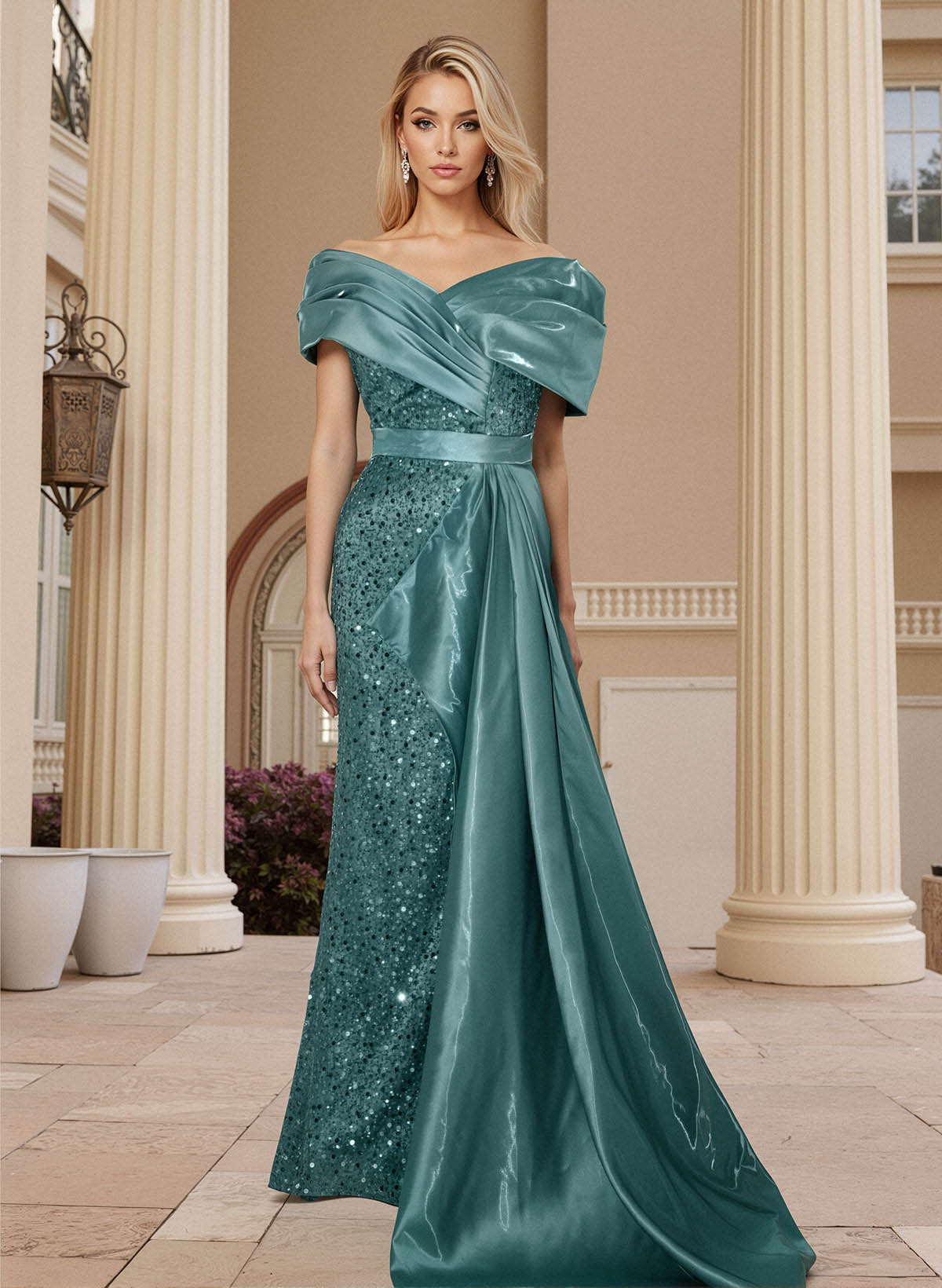 Sheath/Column Liquid Satin/Sequined Prom Dresses With High Split