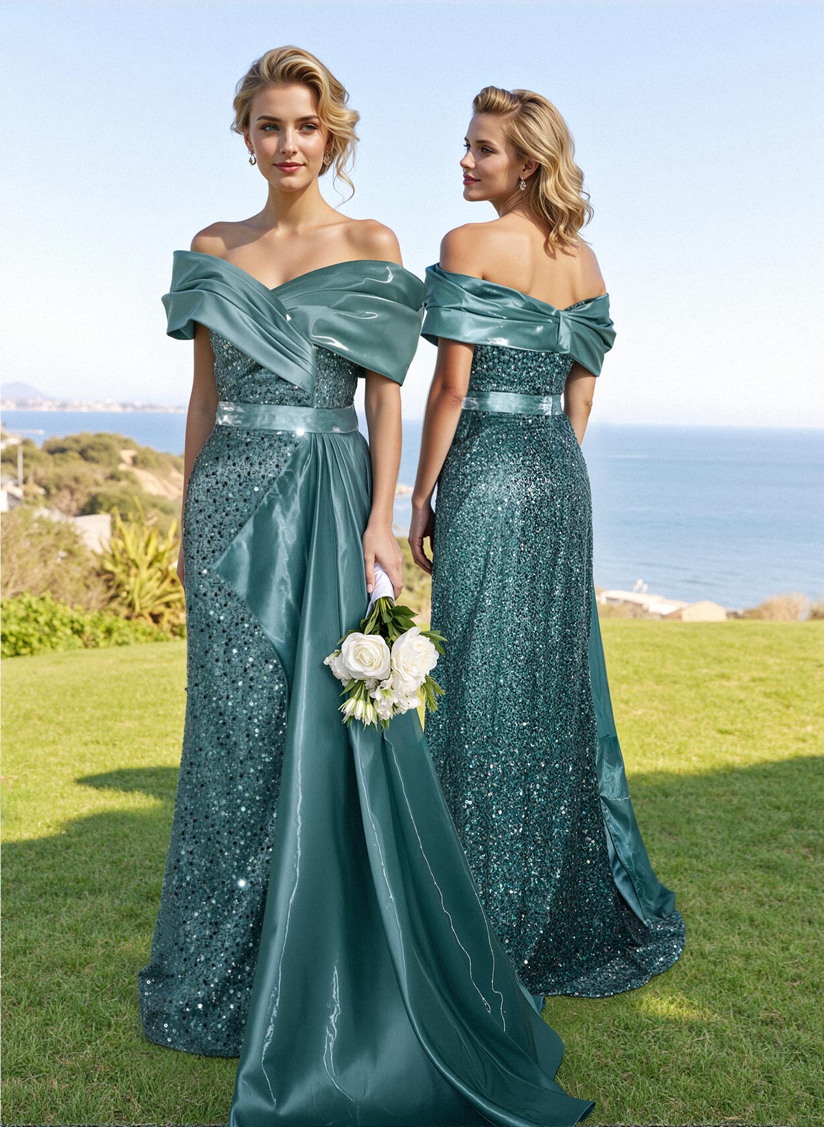 Sheath/Column Liquid Satin/Sequined Bridesmaid Dresses With High Split