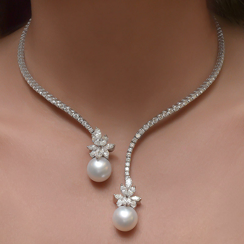 Classic Elegant Pearl Rhinestone Collar Necklaces