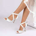 Peep Toe Rhinestone Silk Like Satin Zipper Wedding Shoes