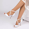 Elegant Peep Toe Buckle Silk Like Satin Wedding Shoes