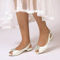 Peep Toe Silk Like Satin Low Heel Buckle Wedding Shoes With Rhinestone