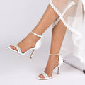Rhinestone Open Toe Buckle Silk Like Satin High Heel Wedding Shoes