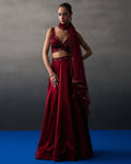 Maroon Satin Silk Skirt Set By KYNAH, Luxury Indian Fashion & Bridal Wear
