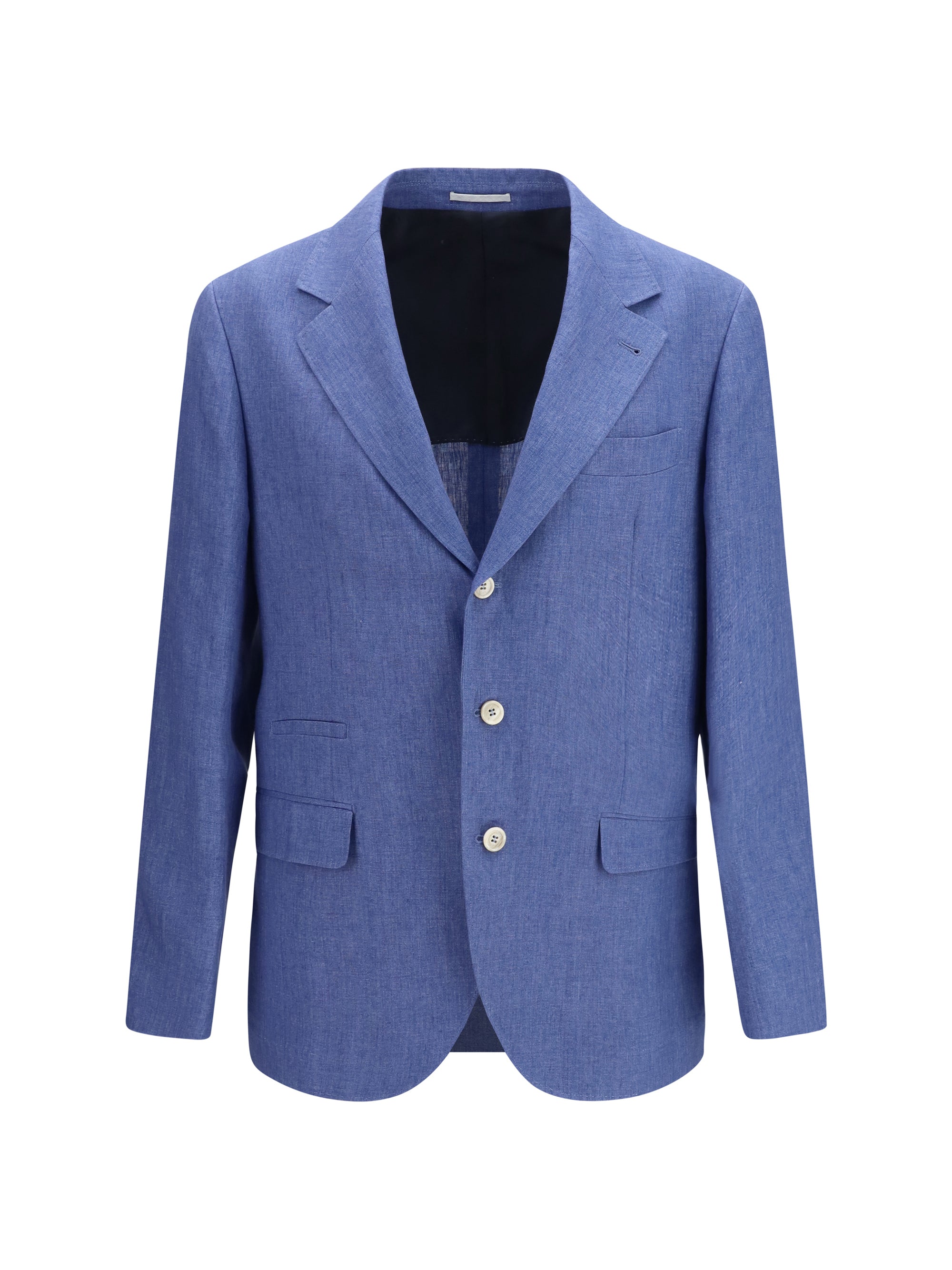 Brunello Cucinelli Deconstructed Mélange Linen Blazer — Blue