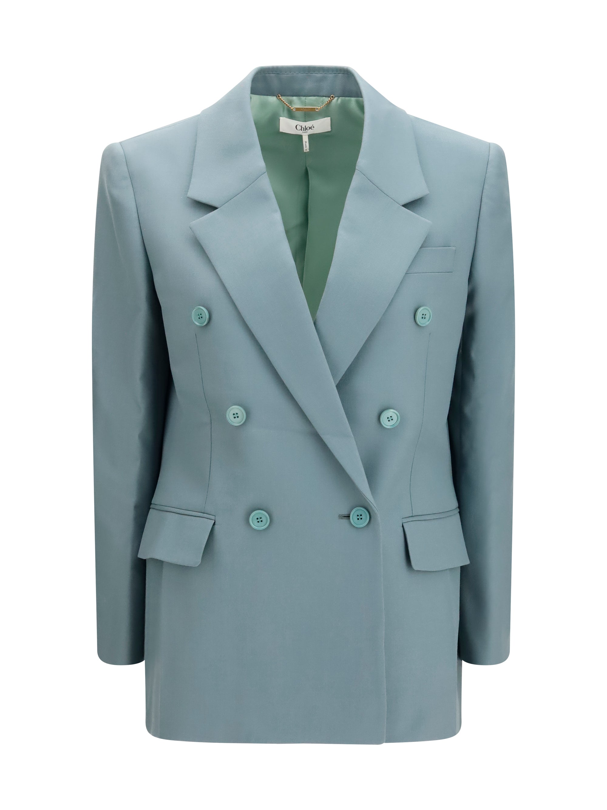 Chloé Double-Breasted Merino Wool Blazer — Gray