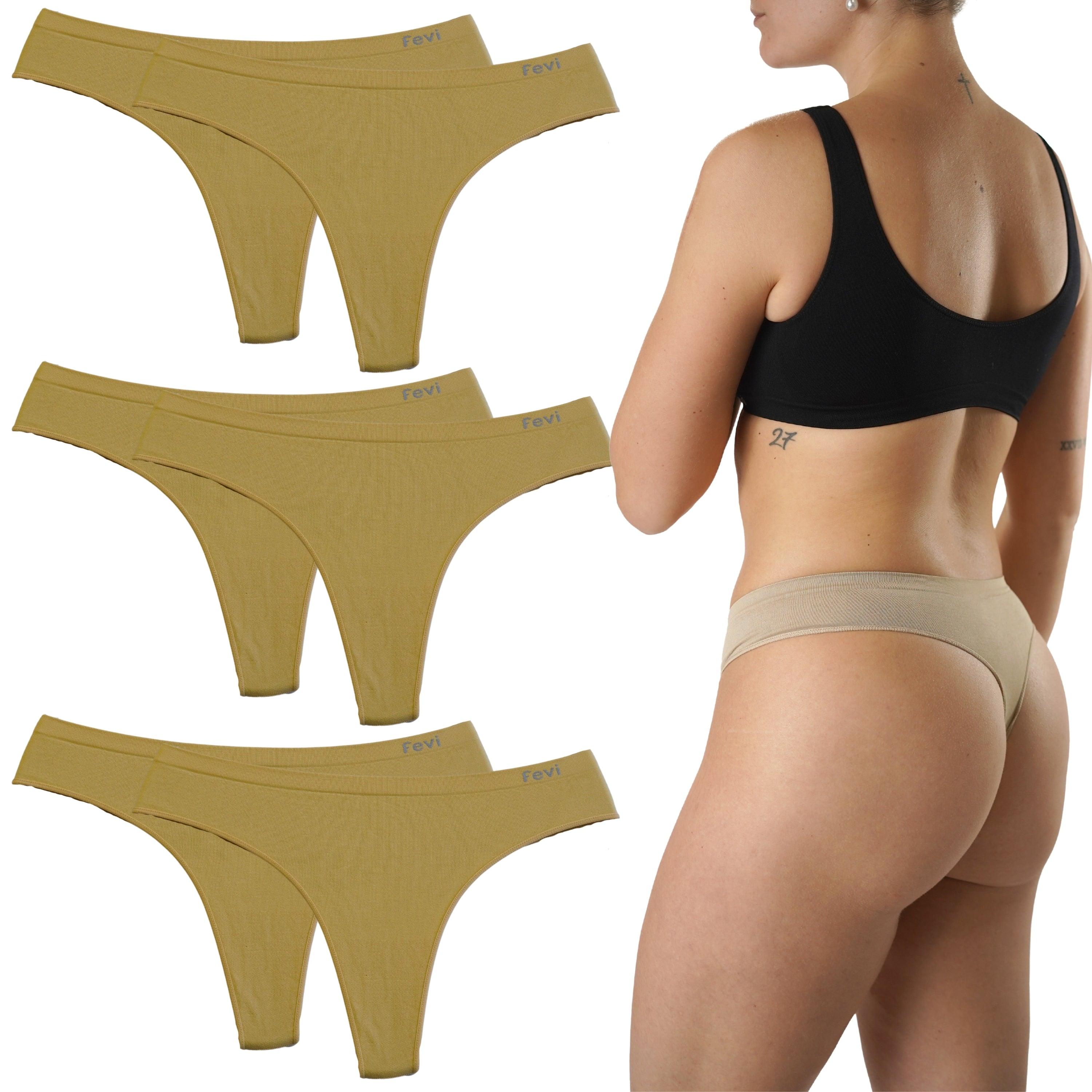 FEVI | Pack de 6 Tangas en 1 o 3 Colores Diferentes: Blanco, Negro y Beige | Talla Única: M-L
