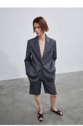 Women's high-density mixed color cotton and linen raw edge straight-leg suit pants