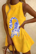 Round Neck Sleeveless Cartoon Print Mini Dress