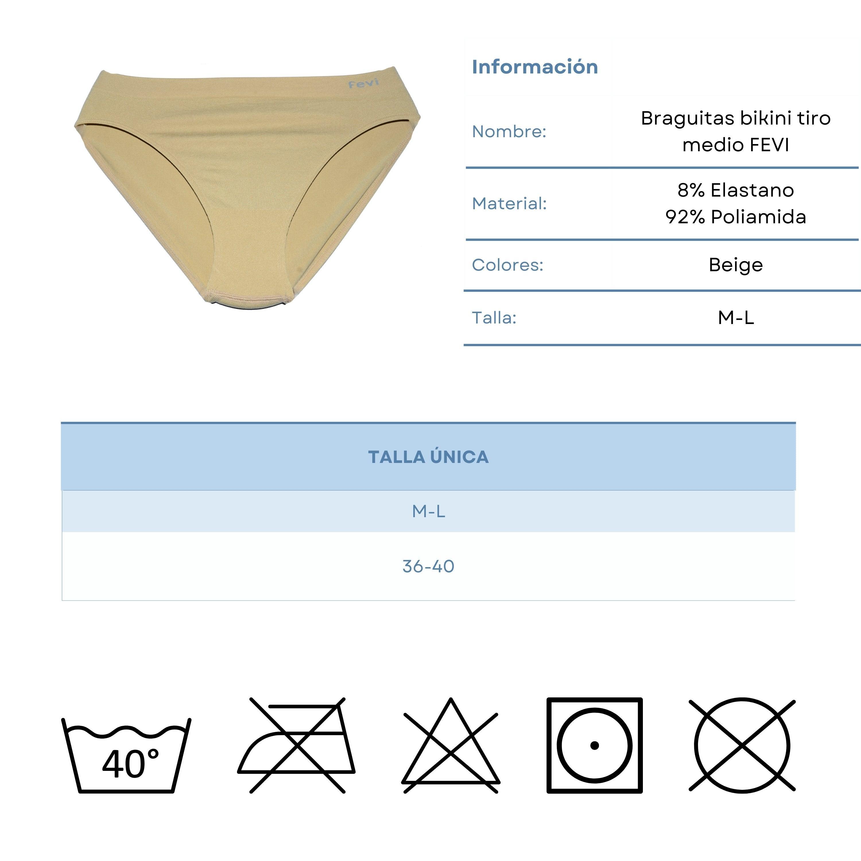 FEVI | Pack de 12 Braguitas Tiro Medio en 1 o 3 Colores Diferentes: Blanco, Negro y Beige | Talla única M-L