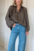 Lapel Batwing Sleeves Zip Up Bomber Jacket