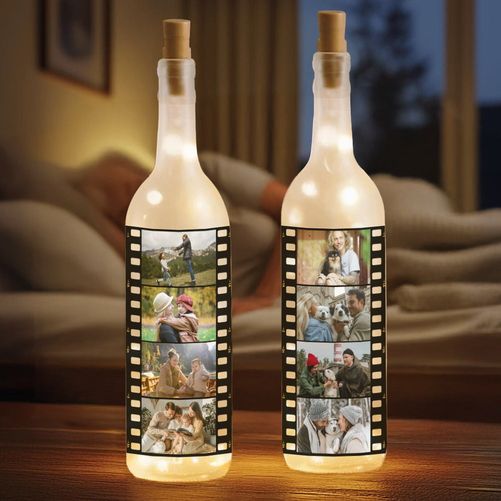 Rollo de película personalizado 4 fotos Botella de vino tinto Luz de noche Atmósfera Decoración del hogar Día de la madre Cumpleaños Regalo para mamá Abuela