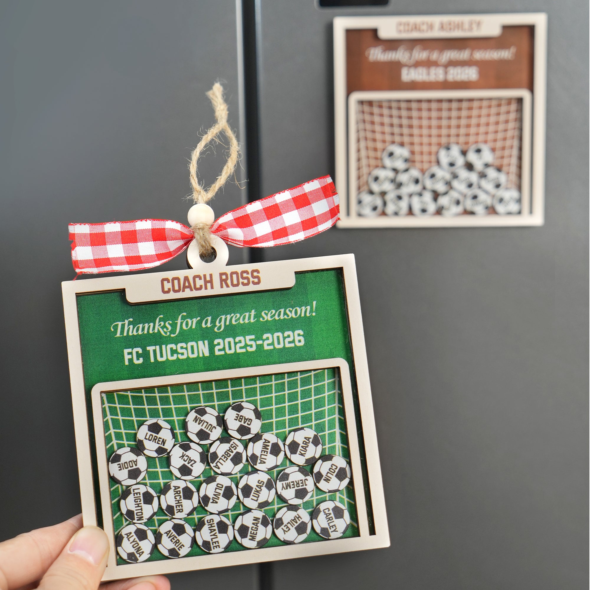 Adorno 4D personalizado para nevera con nombre y nombre del equipo Regalo de fin de temporada para el entrenador