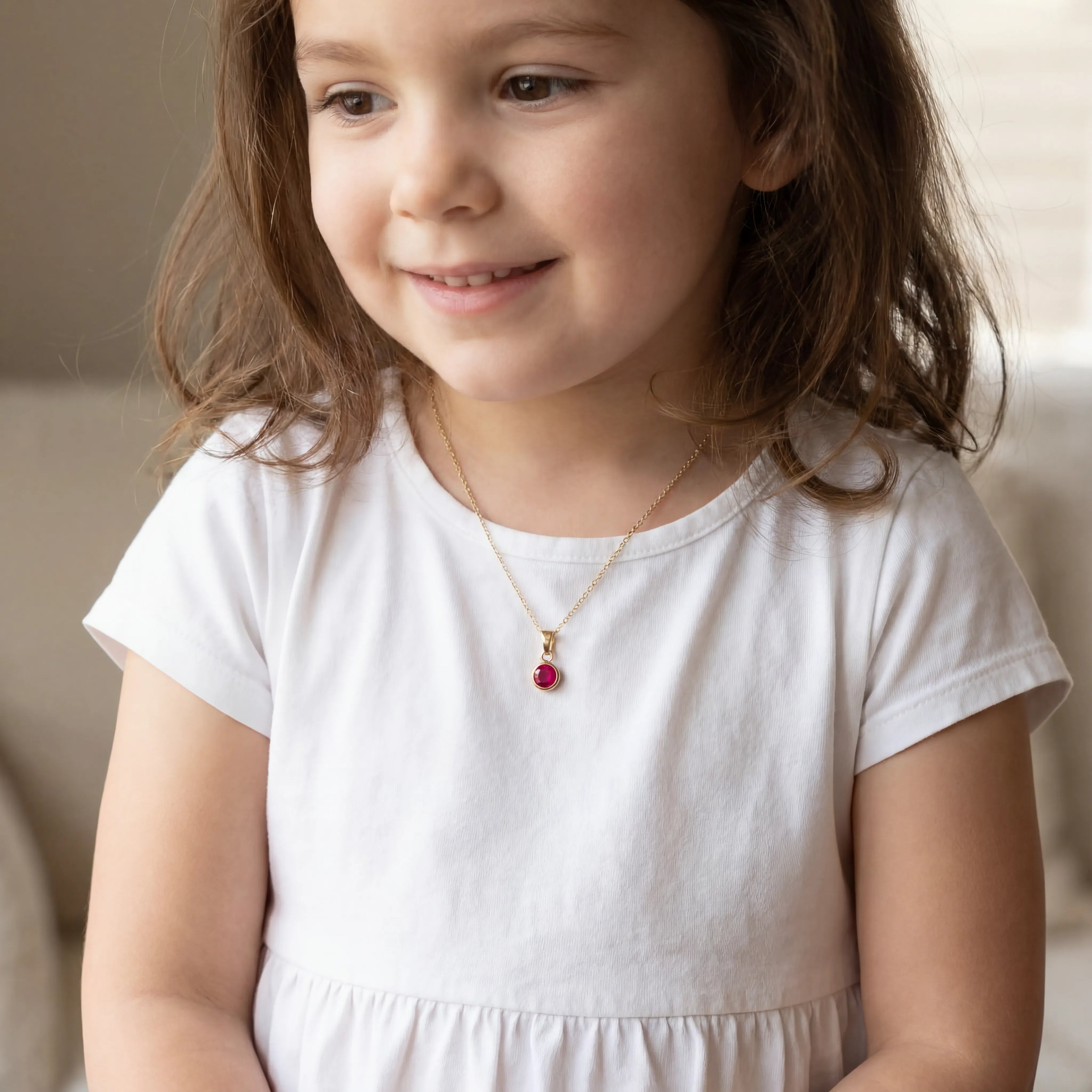 Kids Birthstone Necklace - 18ct Gold / Style 3