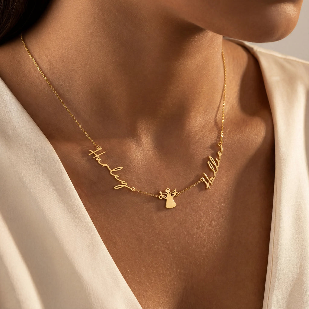 Double Name with Angel Necklace