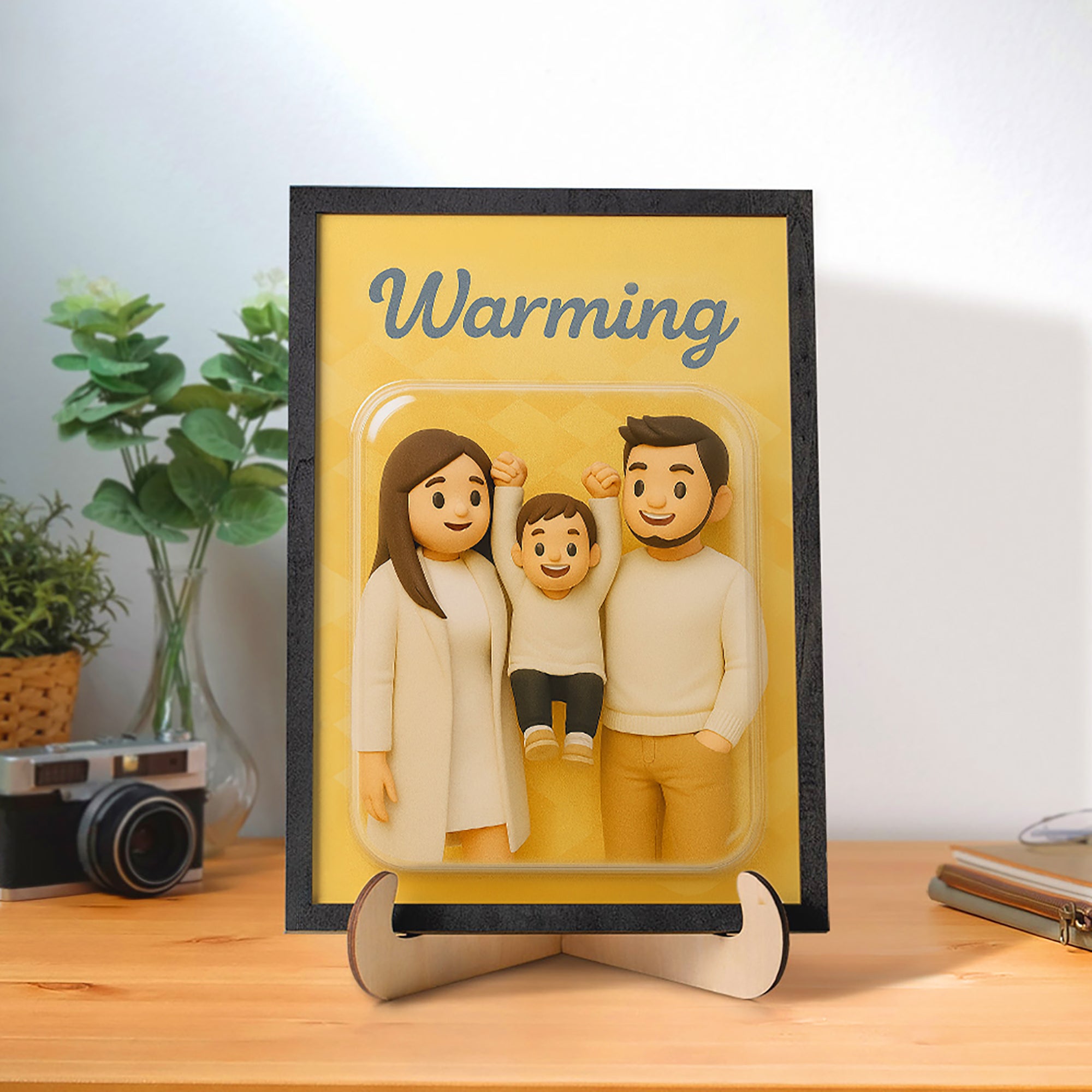 Personalizada Funny 3D Cartoon Character Photo Poster Pintura enmarcada de madera con título Home Decor Cumpleaños Regalo para Pareja Familia