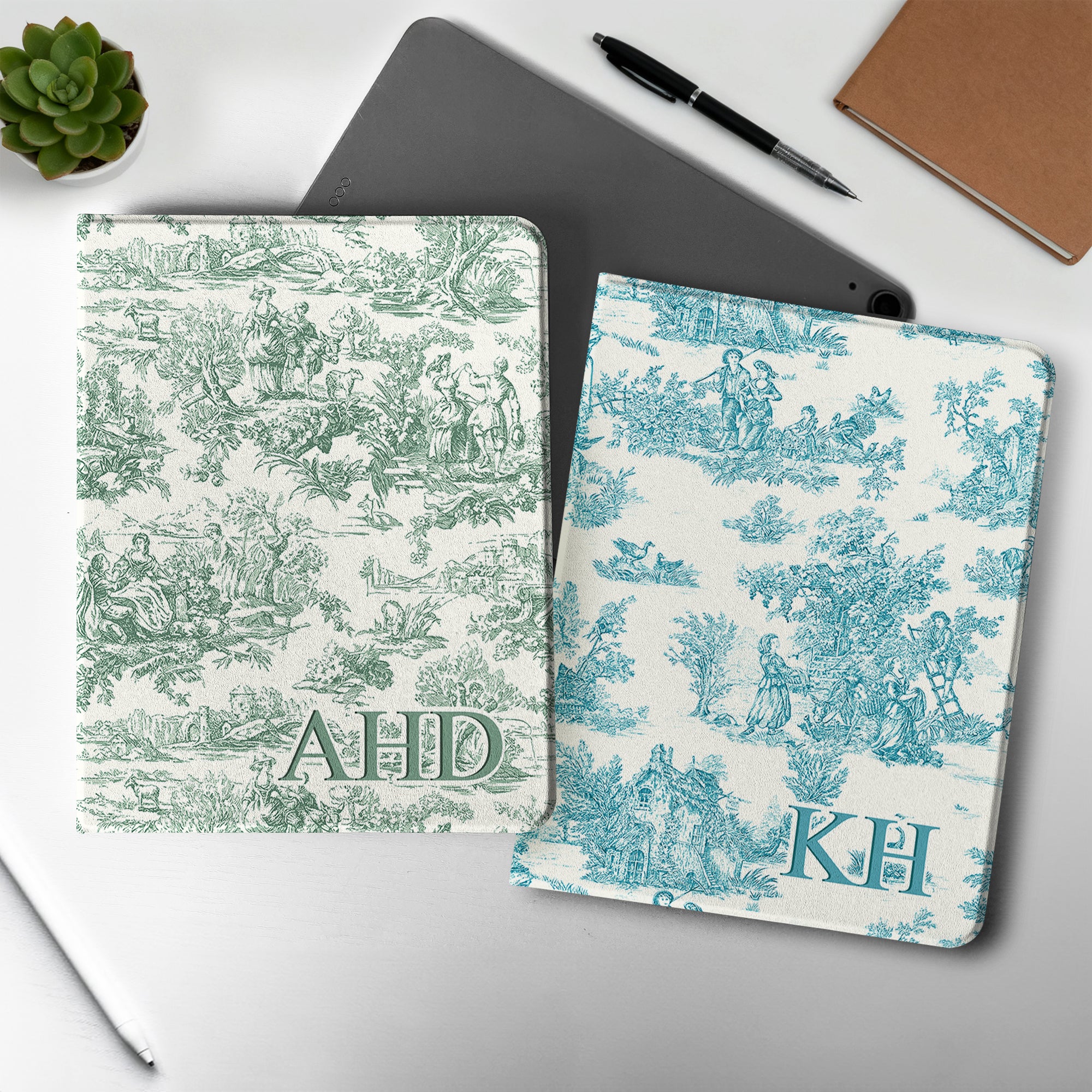Funda protectora personalizada con diseño Toile De Jouy para iPad con inicial Uso diario Regalo de cumpleaños de Navidad para amigos de la familia