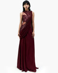 The Wine Cosmic Refraction Sari Gown By KYNAH, Luxury Indian Fashion & Bridal Wear