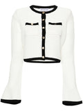 Self-Portrait Pointelle-Knit Cropped Cardigan — White