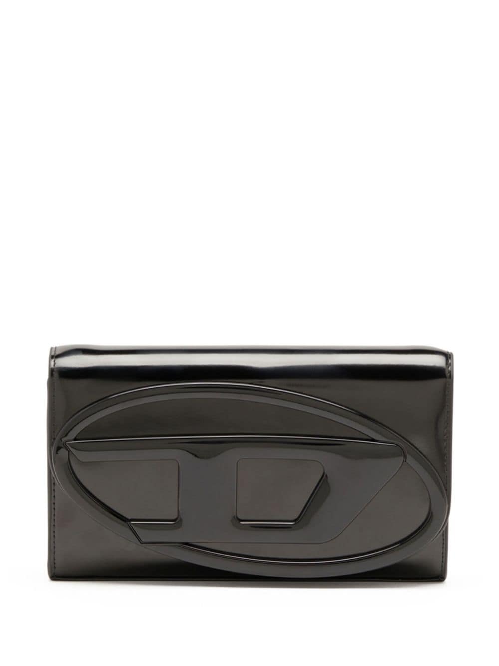 Diesel Calf Leather Logo Plaque Wallet on Chain — Black