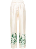 F.R.S . Floral-Print Silk Trousers — Beige