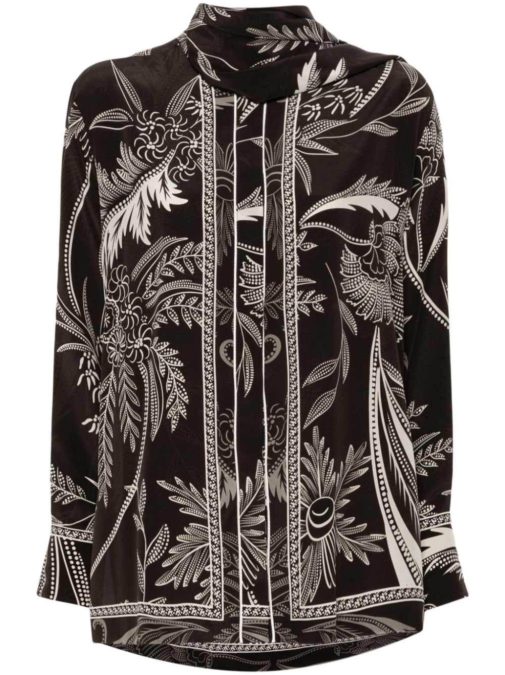 F.R.S . Botanical Print Silk Shirt — Black