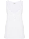 Saint Laurent Cotton Poplin Henley Tank Top — White