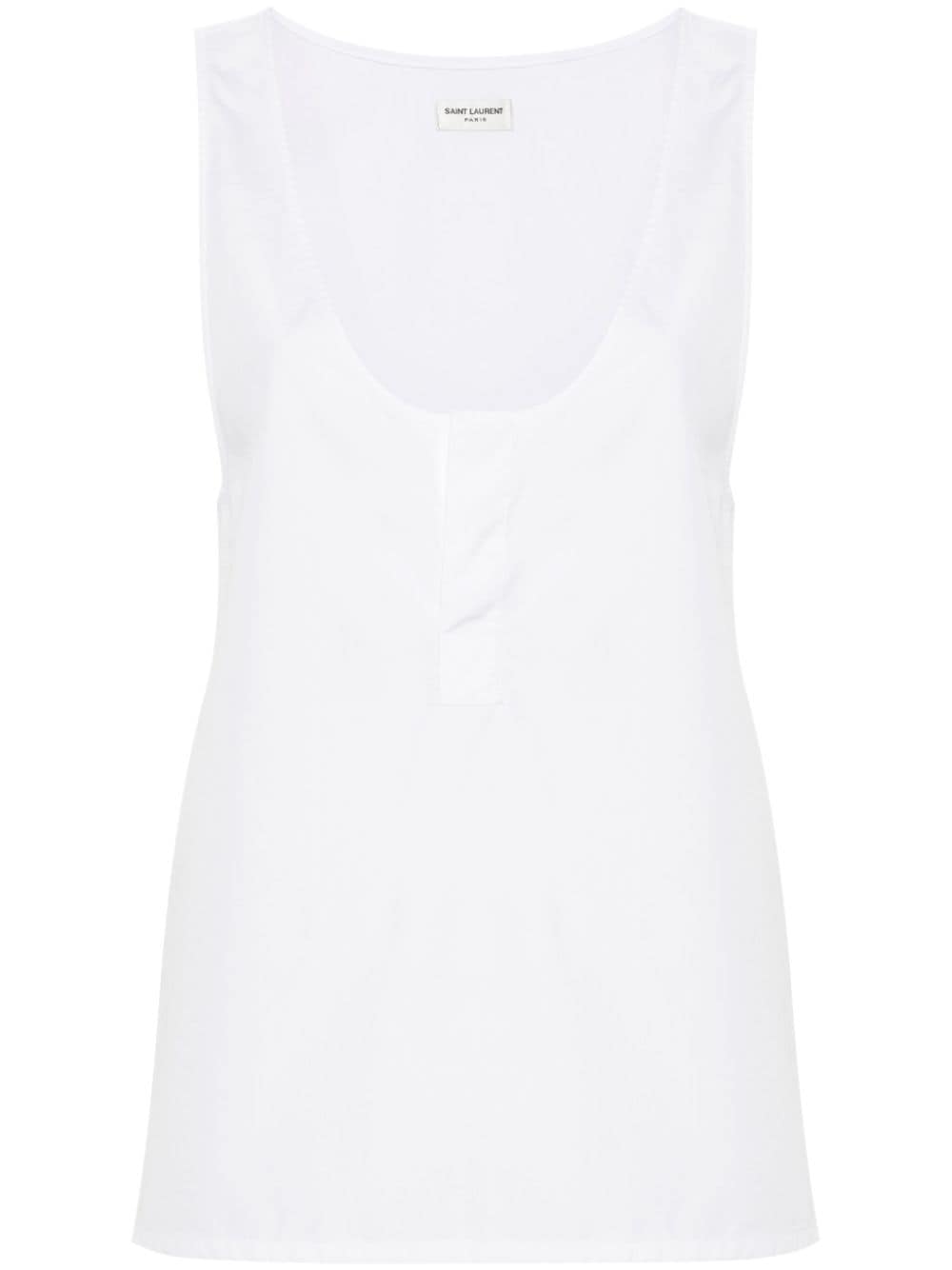 Saint Laurent Cotton Poplin Henley Tank Top — White