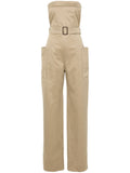 Saint Laurent Strapless Belted Jumpsuit — Beige