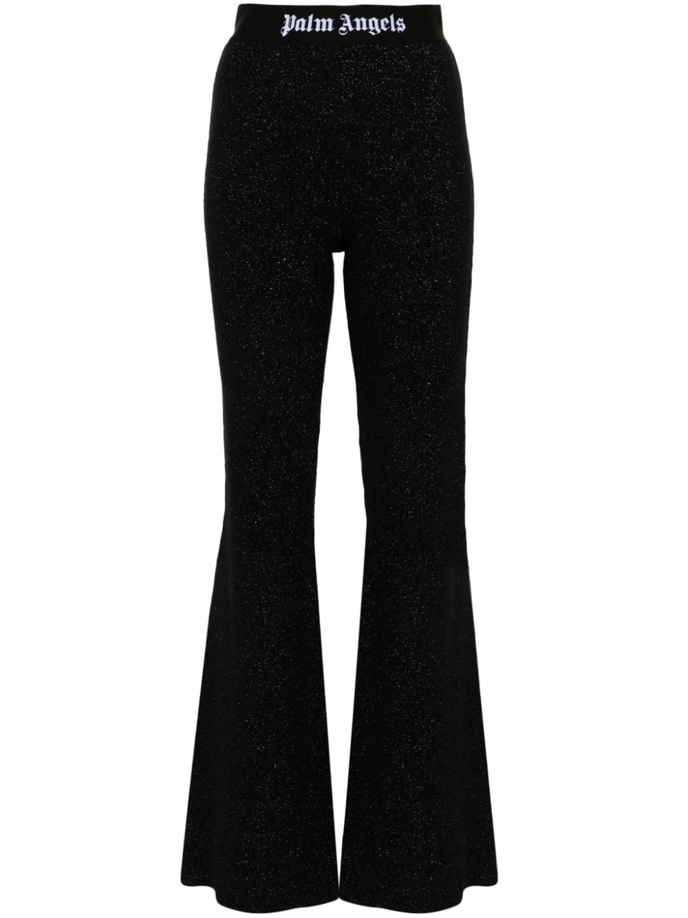 Palm Angels Logo Lurex Flared Trousers — Black