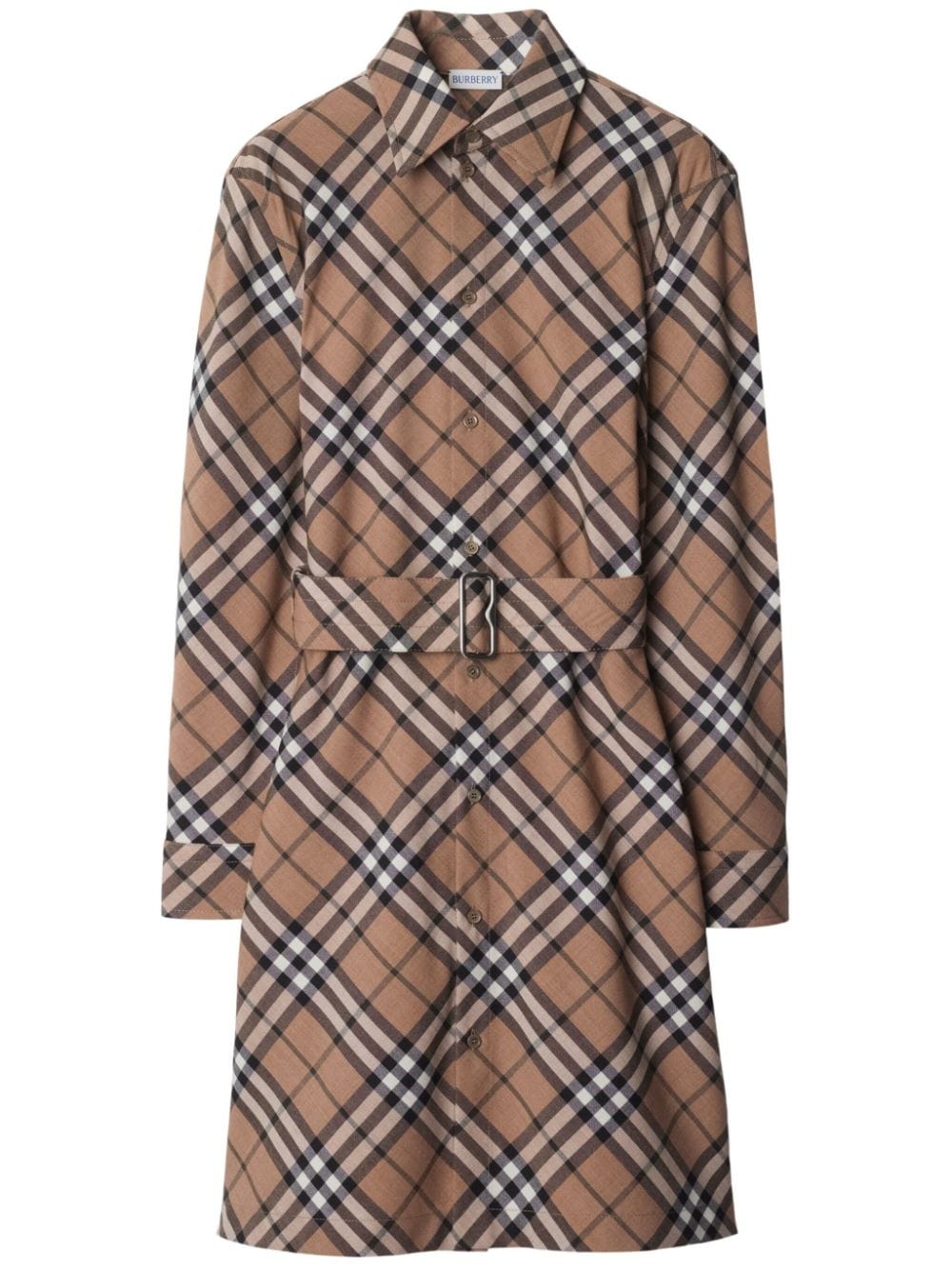 Burberry Check Wool Blend Dress — Beige