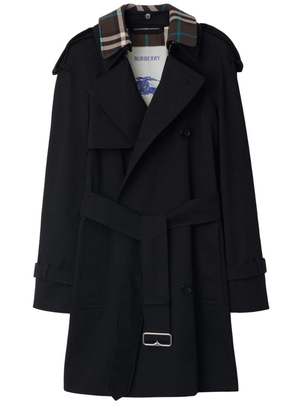 Burberry Detachable Collar Cotton Gabardine Trench Coat — Black