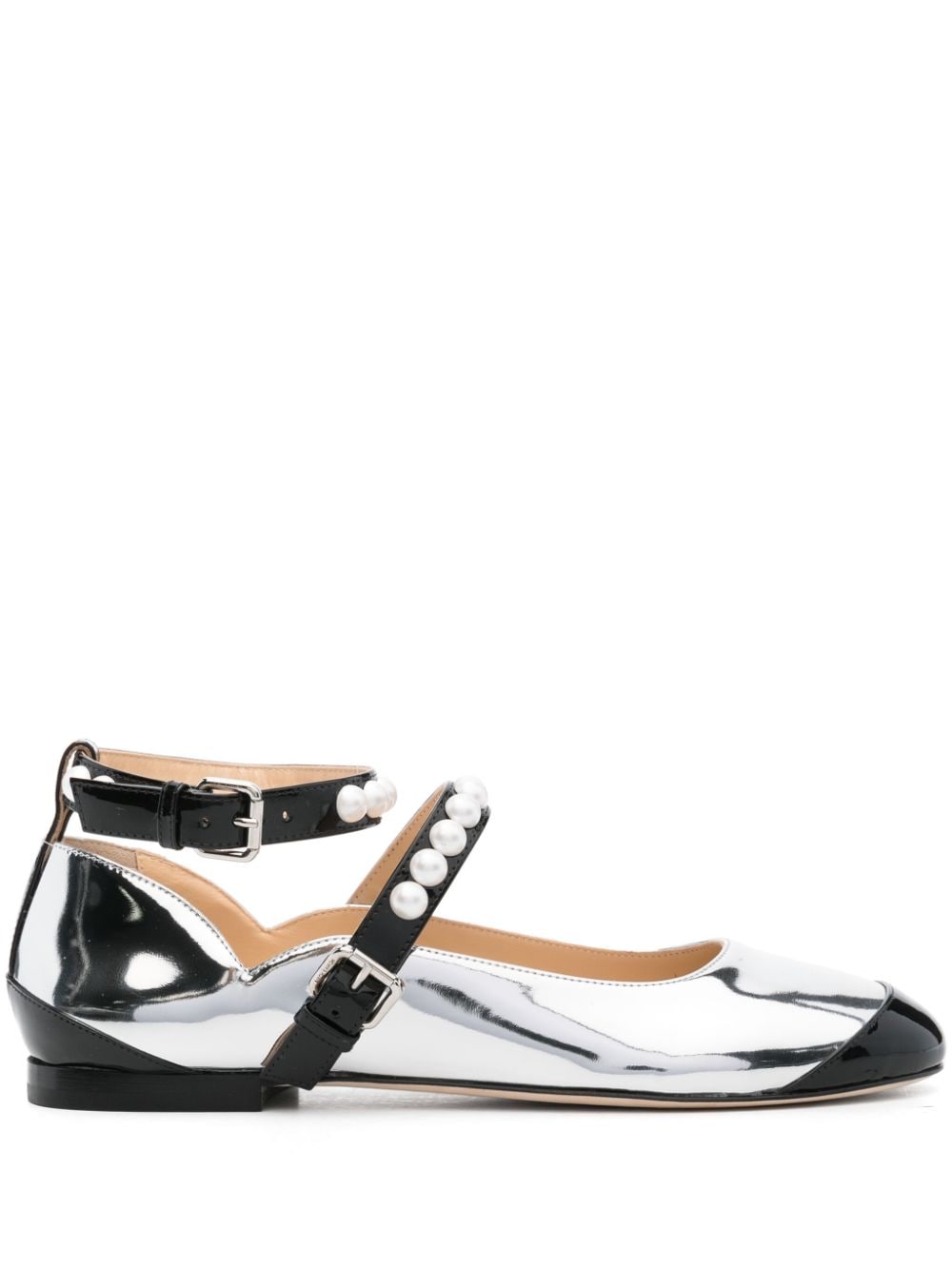 Mach & Mach Two-Tone Patent Leather Ballerina Flat — Black