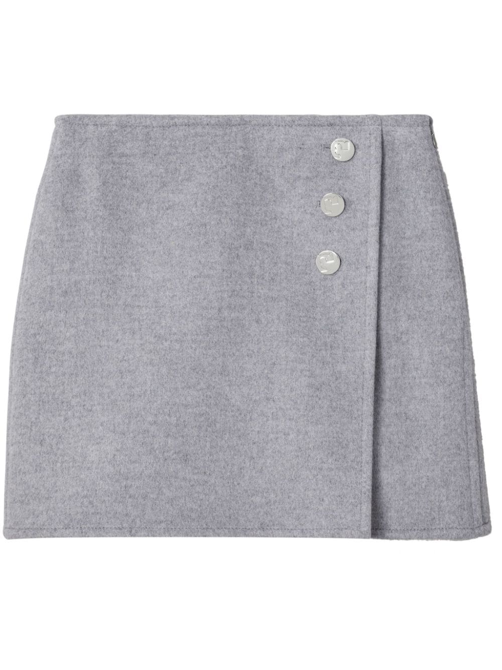 Tory Burch Wool Faux-Wrap Mini Skirt — grey