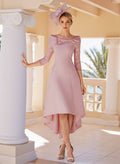A-Line 3/4 Sleeves Asymmetrical Elastic Satin Mother Of The Bride Dresses