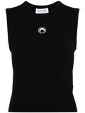 Marine Serre Crescent Moon-Embroidered Fine Knit Tank Top — Black