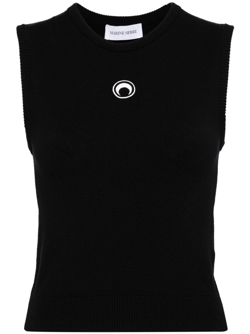 Marine Serre Crescent Moon-Embroidered Fine Knit Tank Top — Black