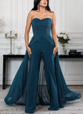 Unique Pleated Overskirt Floor-Length Chiffon Evening Jumpsuit/Pantsuit