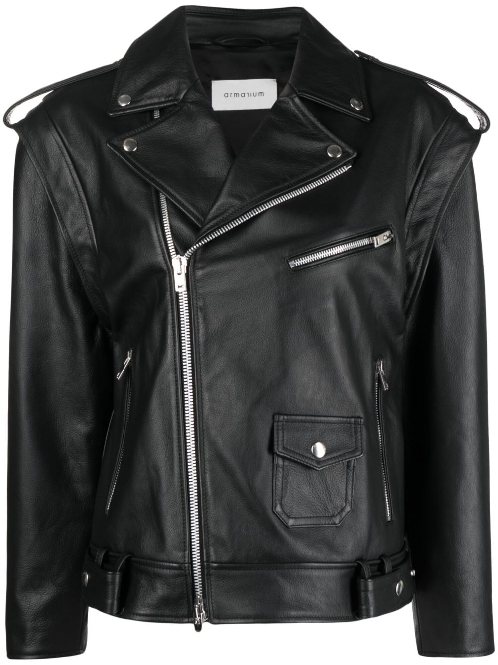 Armarium Lambskin Leather Biker Jacket — Black